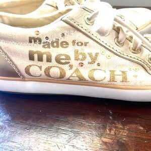 Coach Barrett Canvas Sneakers Ivory White Gold Trim Made For Me By Coach Sz 6.5